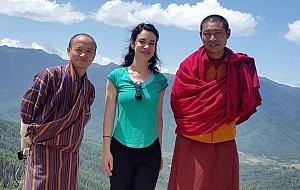 Katarina with guide Dawa and Monk at Tharpaling monastery